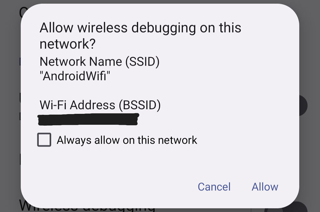 Wireless Debug Dialog