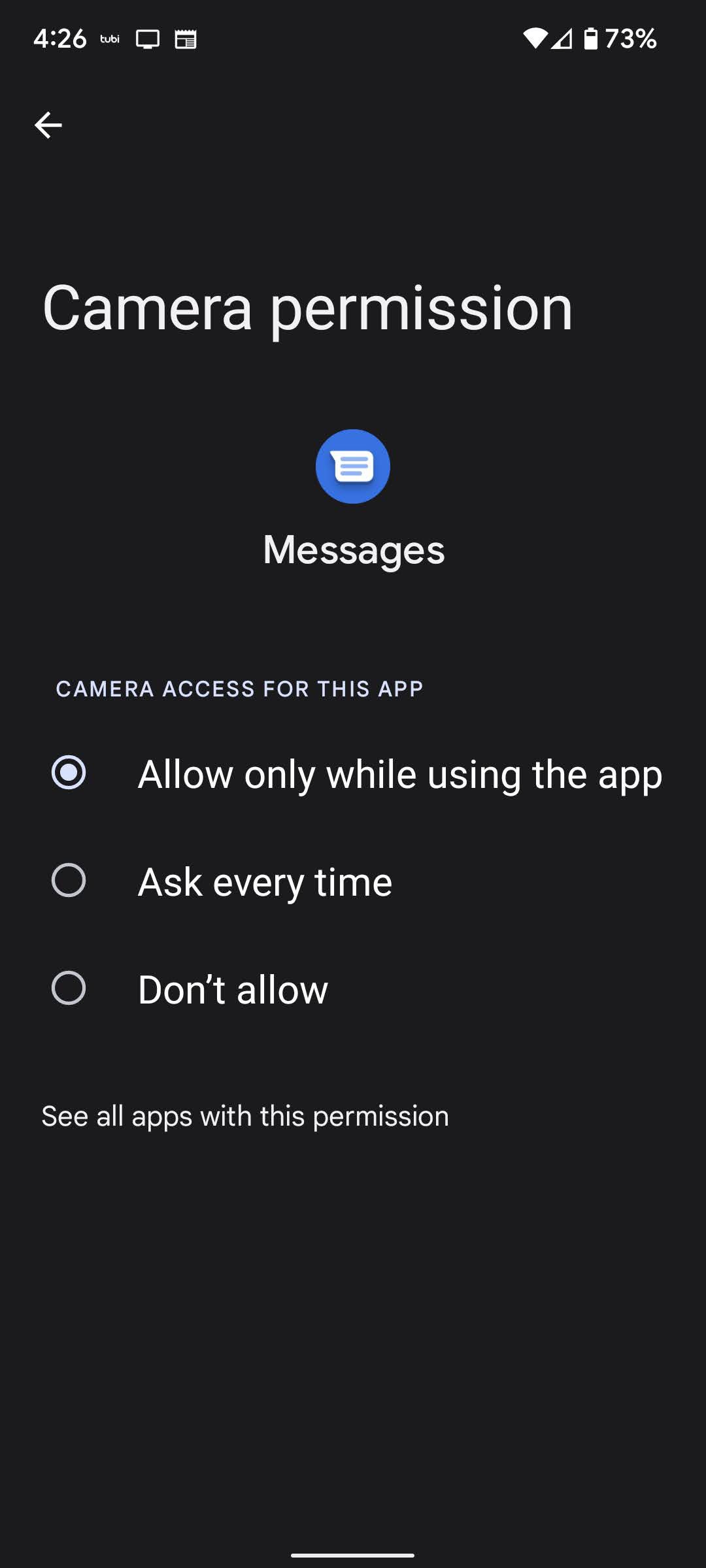 If desired, you can deny Messages permission to use the camera.