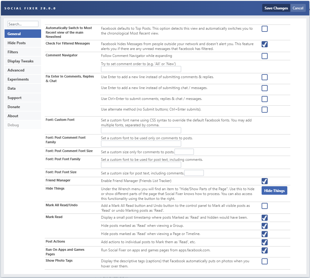 Social Pinner Options Screen