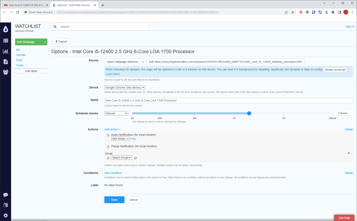 Set up Distill.io tracking