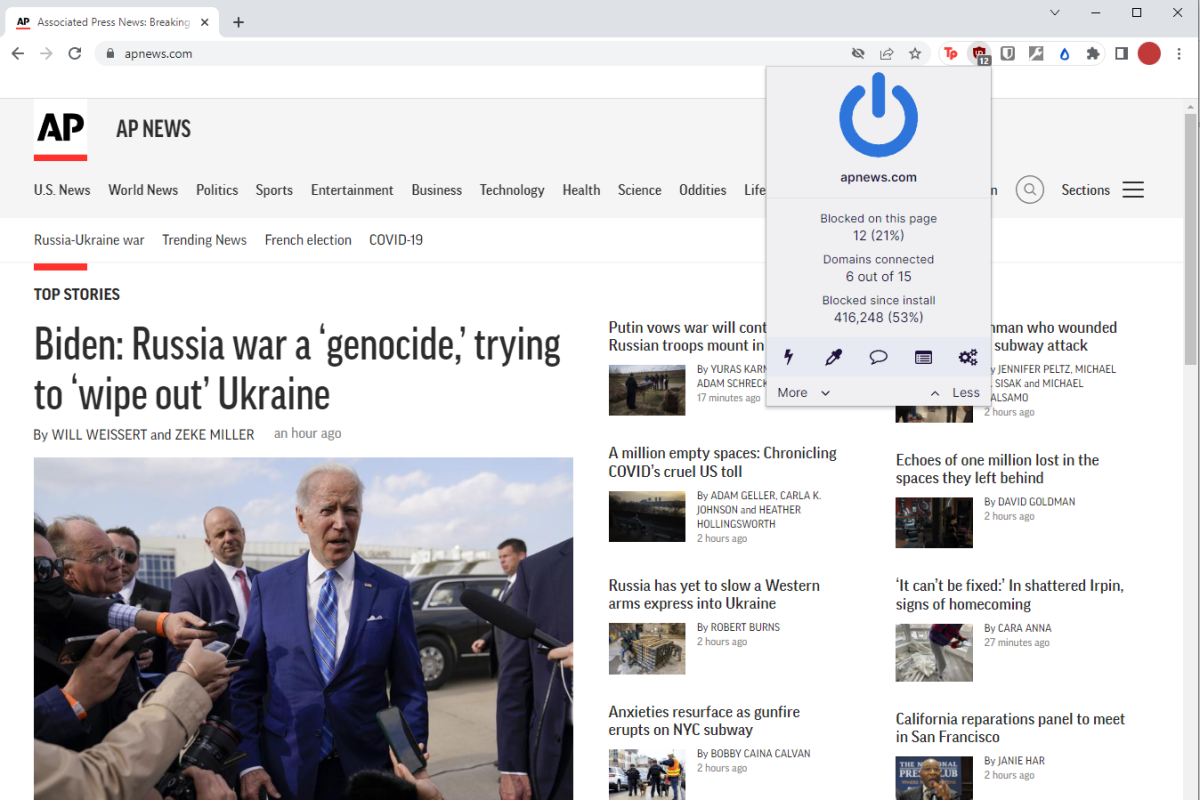 uBlock Origin option on the Associated Press news site