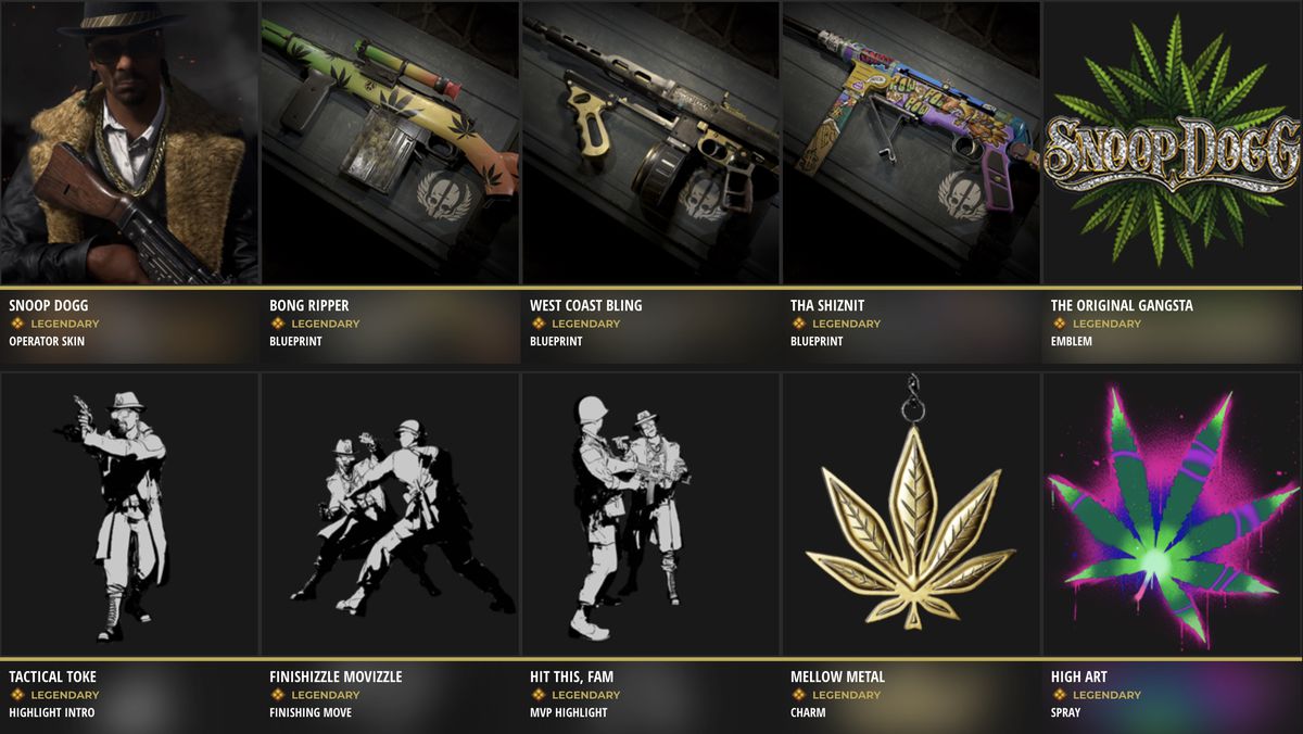 Call of Duty: Pioneer/Warzone's Snoop Dogg Operator Bundle Contents