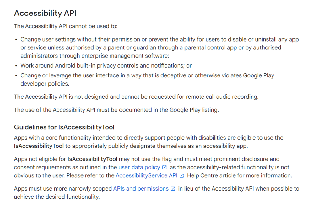 Google Accessibility API changes affecting the Play Store call recording app