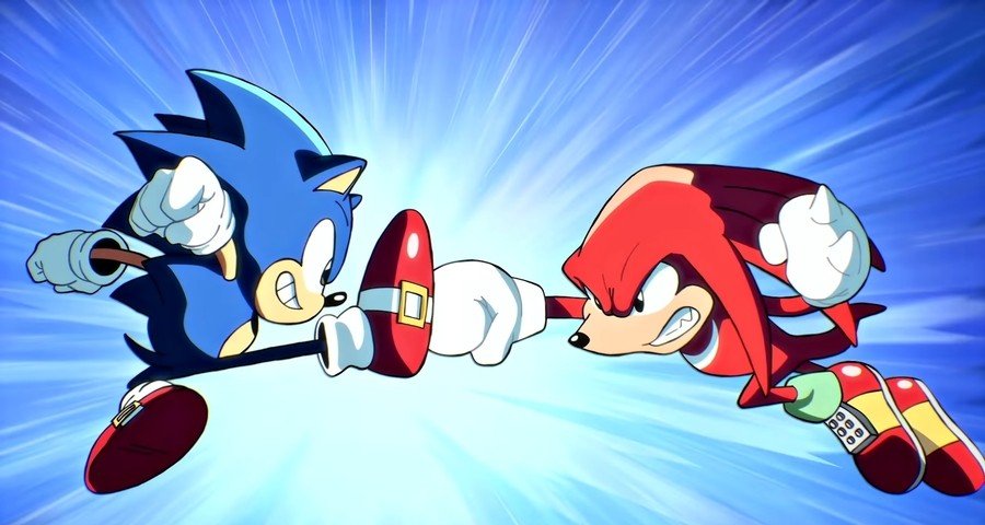 Sonic Origins Sonic and Knuckles punch each other as usual