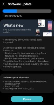 Samsung Galaxy S22 Ultra May 2022 Security Patch Update Changelog