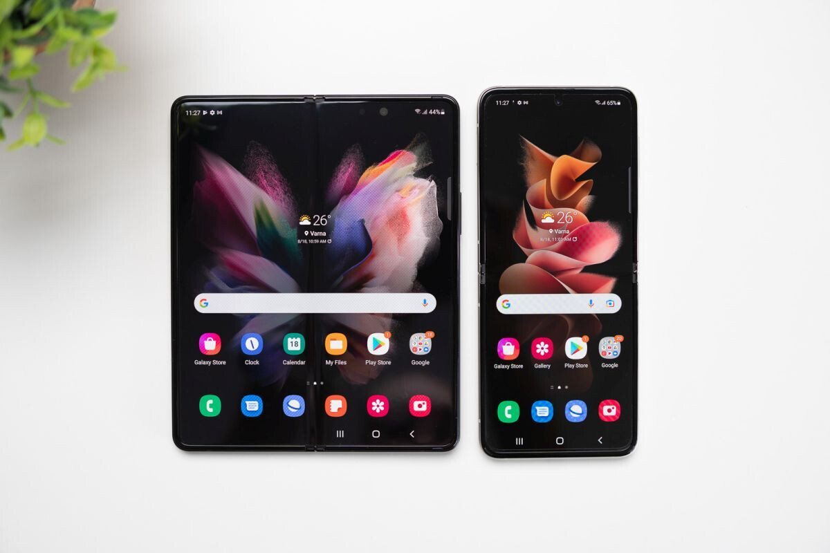 Galaxy Z Fold 3 (left), Galaxy Z Flip 3 (right). - 