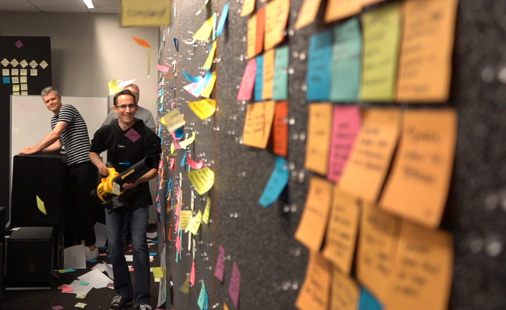 Chris Novak leaf blowing post-it notes