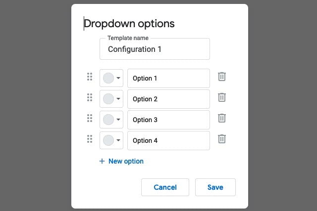 Custom dropdown list configuration in Google Docs.