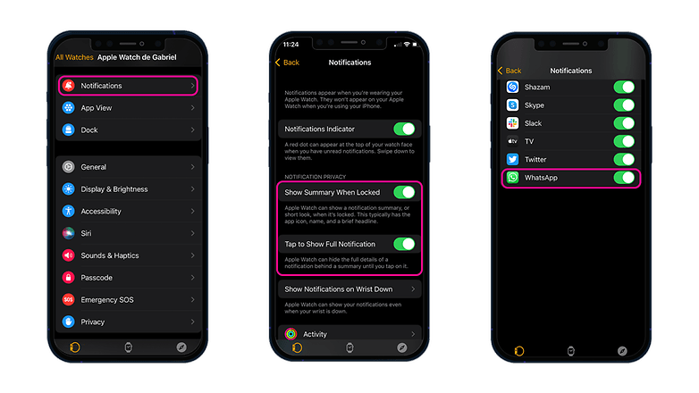 Turn on notifications from Apple Watch