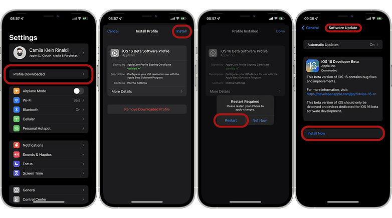Screenshot showing how to install the iOS 16 developer beta