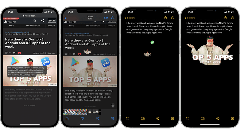 Screenshot showing how to drag and drop elements between apps on iOS