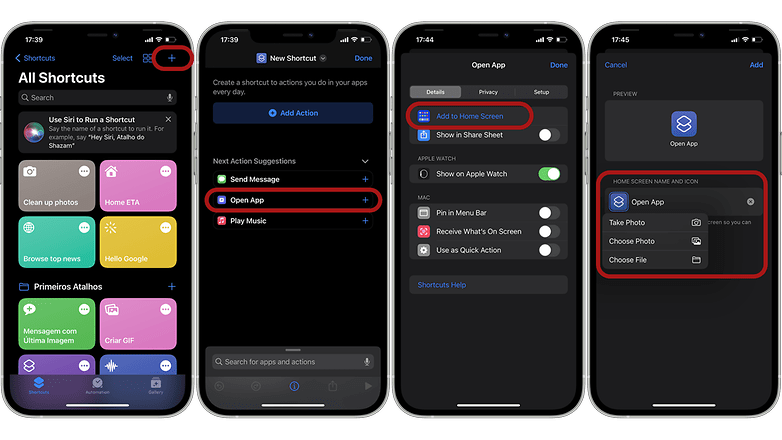Screenshot showing how to customize app icons on iOS using the Shortcuts app