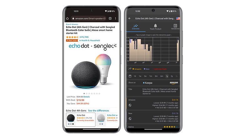 Screenshot of Keepa app checking Amazon price drops