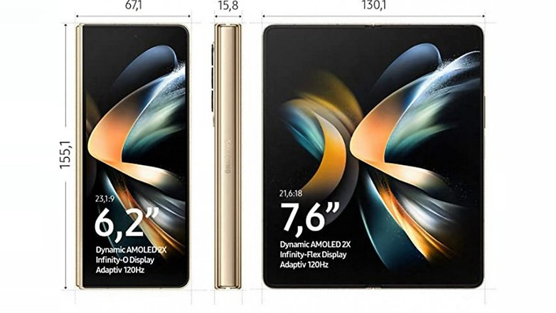 Samsung Galaxy Z Fold 4 Size Gold and Display Type