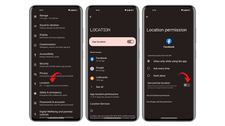 Remove precise location access Android app