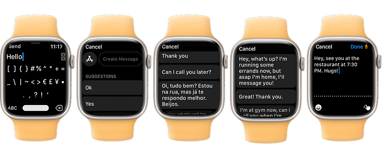 Screenshot showing how to reply to a message on Apple Watch