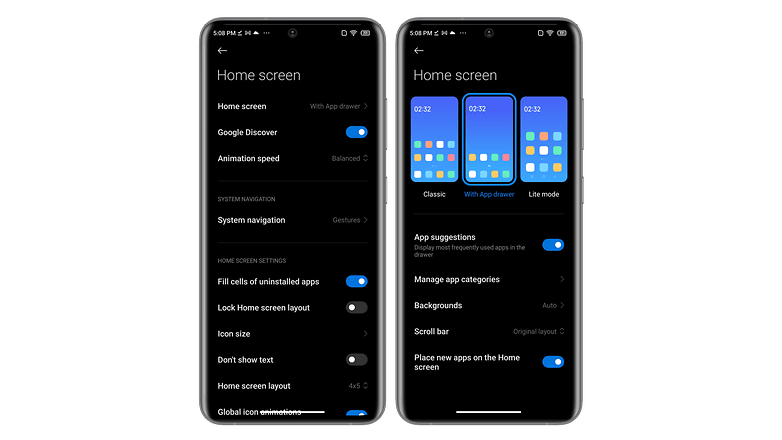 Screenshot MIUI 14 settings to customize Xiaomi home screen